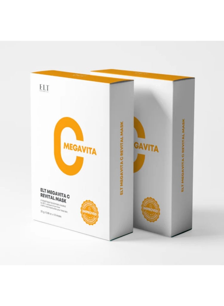 اي ال تي ELT Mega Vitamin C Sheet Mask 10 Pack – ماسكات فيتامين C لتفتيح وترطيب البشرة ومنحها إشراقة فورية - Image 1